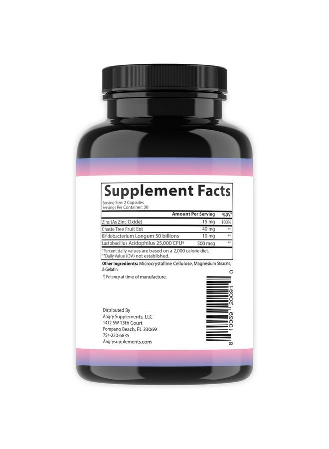 Angry Supplements مكملات أنغري بروبيوتيك الجمال للنساء - مزيج الجمال والعافية لدعم صحة الشعر والبشرة والأظافر والأمعاء: زنك، فاكهة شجرة العفة، بيفيدوبكتيريوم ولاكتوباسيلس - 60 كبسولة (1-زجاجة) - Image 2