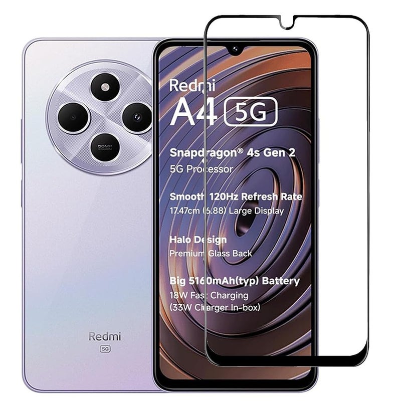 ANDYGLASSES Tempered Glass Screen Protector Compatible For Redmi A4 5G / REDMI A4 (Black) Edge To Edge Full Screen Coverage With Easy Installation Kit,Pack Of 1 - Image 1