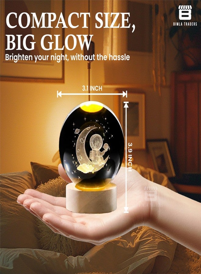 CRAE 3D Crystal Night Lamp Ball - Astronaut, LED Light with Wooden Base, Creative lamp for Home Office Decoration,Best for Gifting (Astronaut) - Image 3