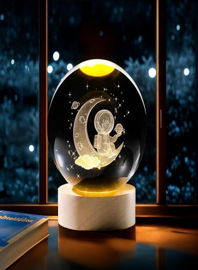 CRAE 3D Crystal Night Lamp Ball - Astronaut, LED Light with Wooden Base, Creative lamp for Home Office Decoration,Best for Gifting (Astronaut) - Image 1