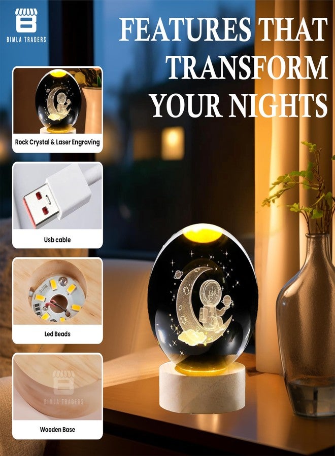 CRAE 3D Crystal Night Lamp Ball - Astronaut, LED Light with Wooden Base, Creative lamp for Home Office Decoration,Best for Gifting (Astronaut) - Image 4