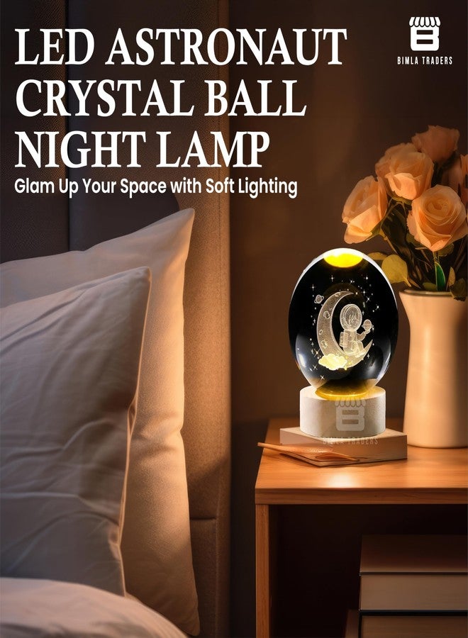 CRAE 3D Crystal Night Lamp Ball - Astronaut, LED Light with Wooden Base, Creative lamp for Home Office Decoration,Best for Gifting (Astronaut) - Image 2