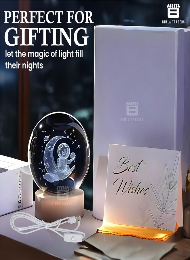 CRAE 3D Crystal Night Lamp Ball - Astronaut, LED Light with Wooden Base, Creative lamp for Home Office Decoration,Best for Gifting (Astronaut) - Image 5