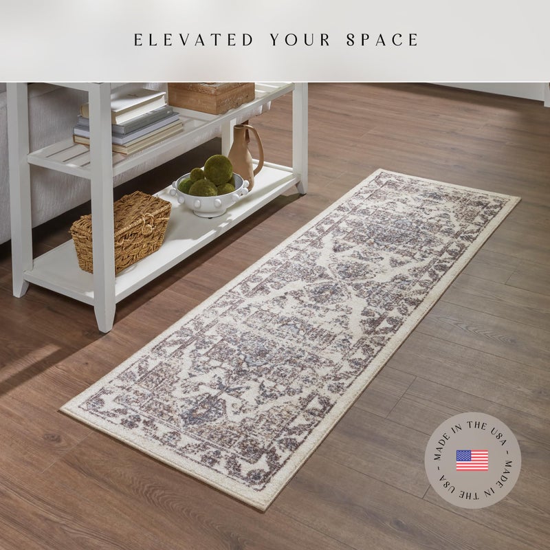 Maples Rugs Distressed Tapestry Vintage Non Slip Runner Rug for Hallway Entry Way Floor Carpet [Made in USA], 2 x 6, Neutral - Image 2