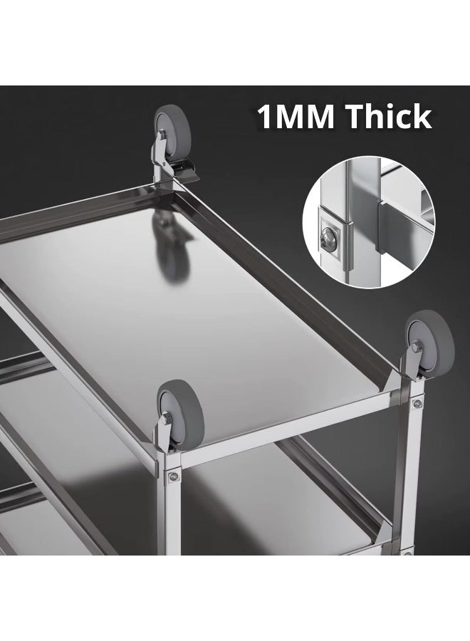 AKC 3-Tier Stainless Steel Rolling Storage Cart Small | Heavy-Duty Mobile Storage Cart with Smooth Wheels | Ideal for Kitchen, Office & Commercial Use | Compact, Durable & Easy to Move - Image 4