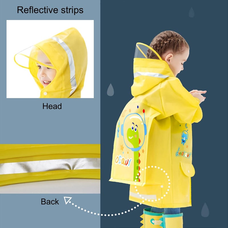 Fewlby Kids Raincoats For Girls Boys Waterproof Rain Jacket Cartoon Dinosaur Children Toddler Rain Wear Children Rain Poncho 4XL Size 13-14 Years - Image 2