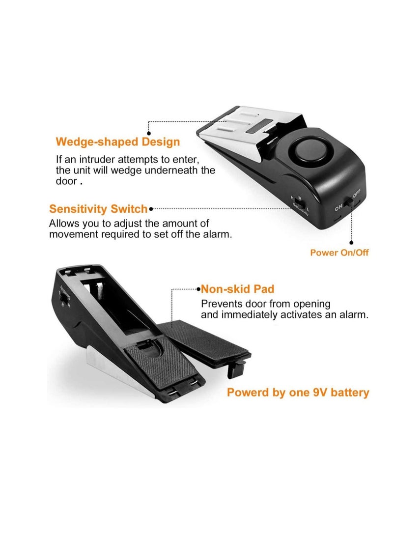 Captaintech 2Pack Door Stop Alarm with 120DB Siren Door Stop for Home Travel, Apartment House, Office Black Jammer Wedges - Image 3