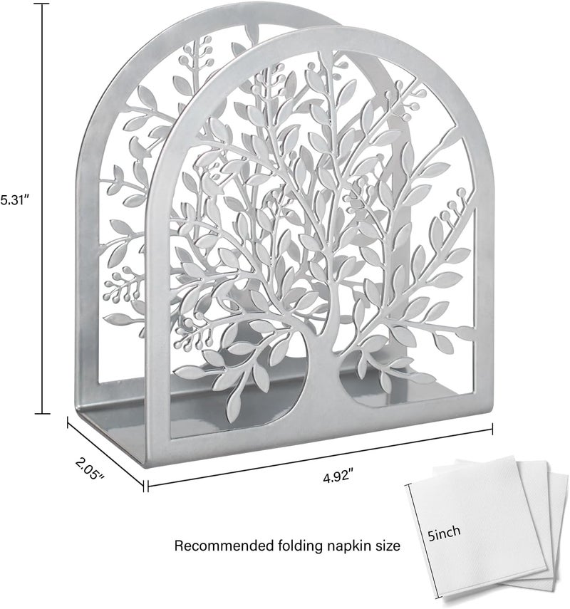 Fobule Napkin Holder for Tables, Tree of Life Design Modern Metal Napkin Holder for Home Kitchen & Picnic Party, Silver Grey - Image 4