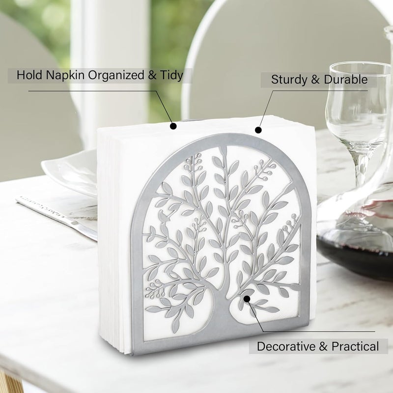 Fobule Napkin Holder for Tables, Tree of Life Design Modern Metal Napkin Holder for Home Kitchen & Picnic Party, Silver Grey - Image 5