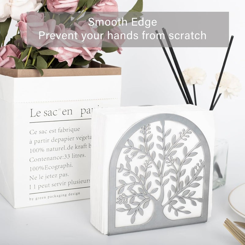 Fobule Napkin Holder for Tables, Tree of Life Design Modern Metal Napkin Holder for Home Kitchen & Picnic Party, Silver Grey - Image 3
