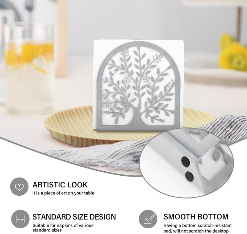 Fobule Napkin Holder for Tables, Tree of Life Design Modern Metal Napkin Holder for Home Kitchen & Picnic Party, Silver Grey - Image 2