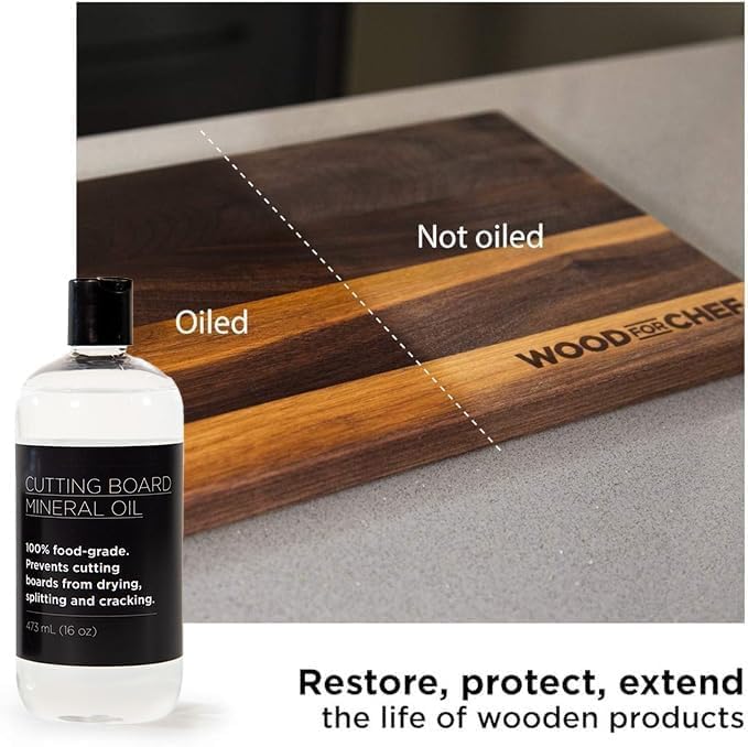 WoodForChef Cutting Board Food Grade Mineral Oil (8,5 oz) - Revitalize Cutting Board, Butcher Block, Countertops and Wood Utensils - Food Safe - Made in North America - Image 2