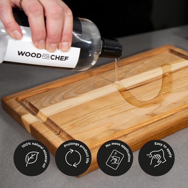 WoodForChef Cutting Board Food Grade Mineral Oil (8,5 oz) - Revitalize Cutting Board, Butcher Block, Countertops and Wood Utensils - Food Safe - Made in North America - Image 3