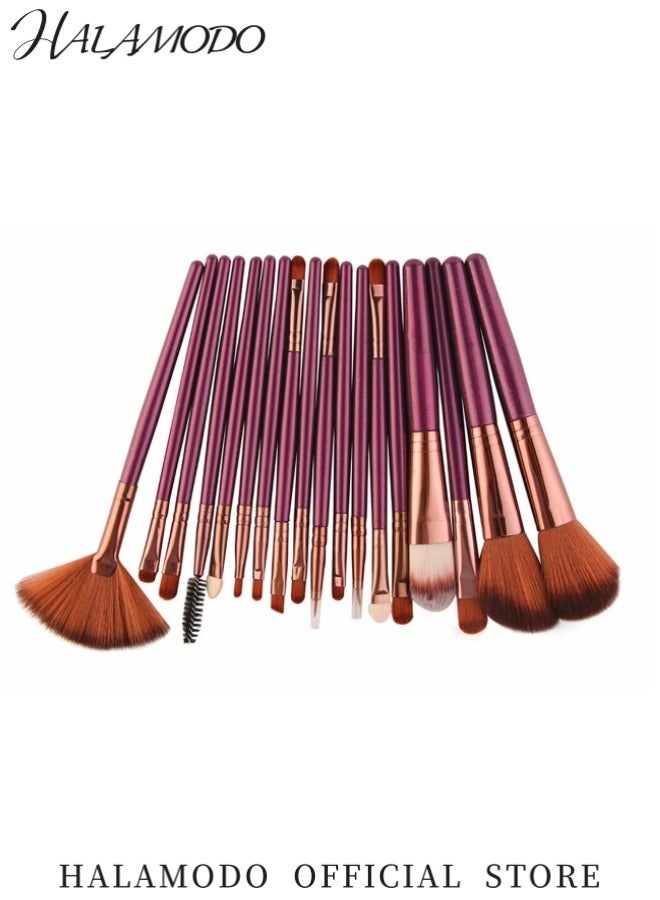 هالامودو طقم فرش مكياج 18 قطعة فرش مكياج من ألياف النايلون عالية التقنية فرش أساس وكونسيلر وظلال عيون - Image 3