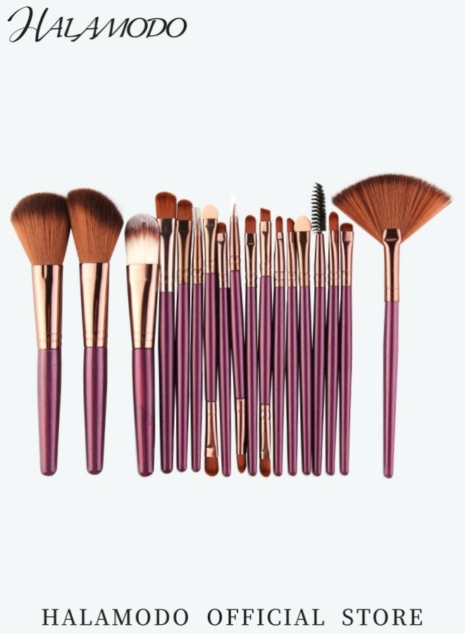 هالامودو طقم فرش مكياج 18 قطعة فرش مكياج من ألياف النايلون عالية التقنية فرش أساس وكونسيلر وظلال عيون - Image 2