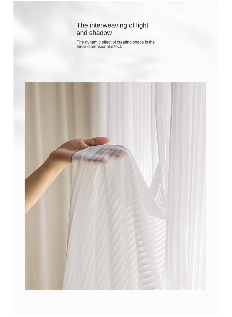 Bluejw - Vertical Stripes White Gauze Curtains Living Room Pervious To Light Window Screen - Image 1