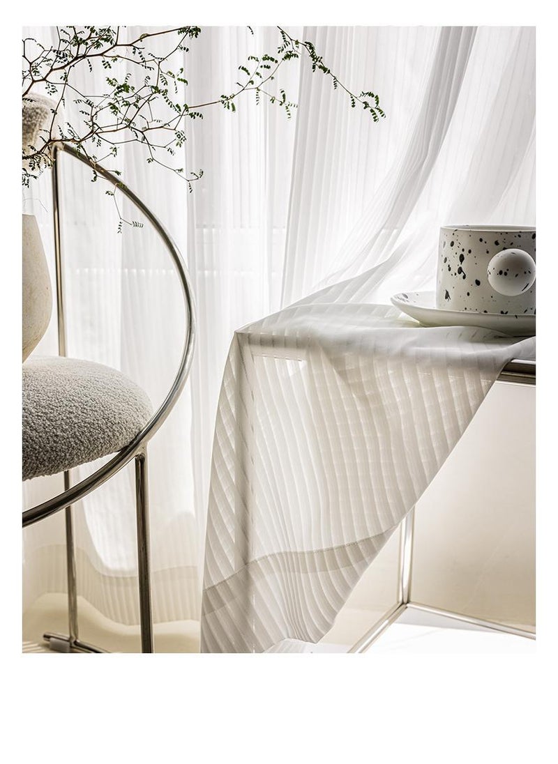 Bluejw - Vertical Stripes White Gauze Curtains Living Room Pervious To Light Window Screen - Image 1