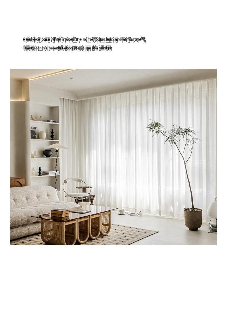 Bluejw - Vertical Stripes White Gauze Curtains Living Room Pervious To Light Window Screen - Image 1