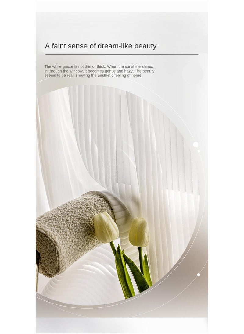 Bluejw - Vertical Stripes White Gauze Curtains Living Room Pervious To Light Window Screen - Image 1