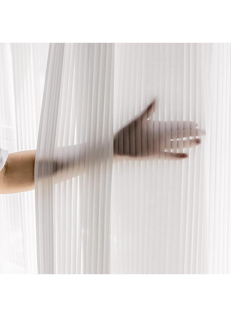Bluejw - Vertical Stripes White Gauze Curtains Living Room Pervious To Light Window Screen - Image 1