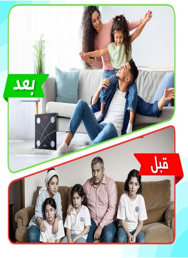 فيولا وصال ميزان حمام رقمي ذكي لاسلكي عن طريق التطبيق , مقياس للدهون ومؤشر كتلة الجسم مع شريط قياس محيط الجسم , متر رقمي الكتروني, يتحمل وزنًا حتى 150 KG, اسود ( يتضمن البكج  ميزان رقمي + متر رقمي + 3 بطاريات AAA)  - Image 2