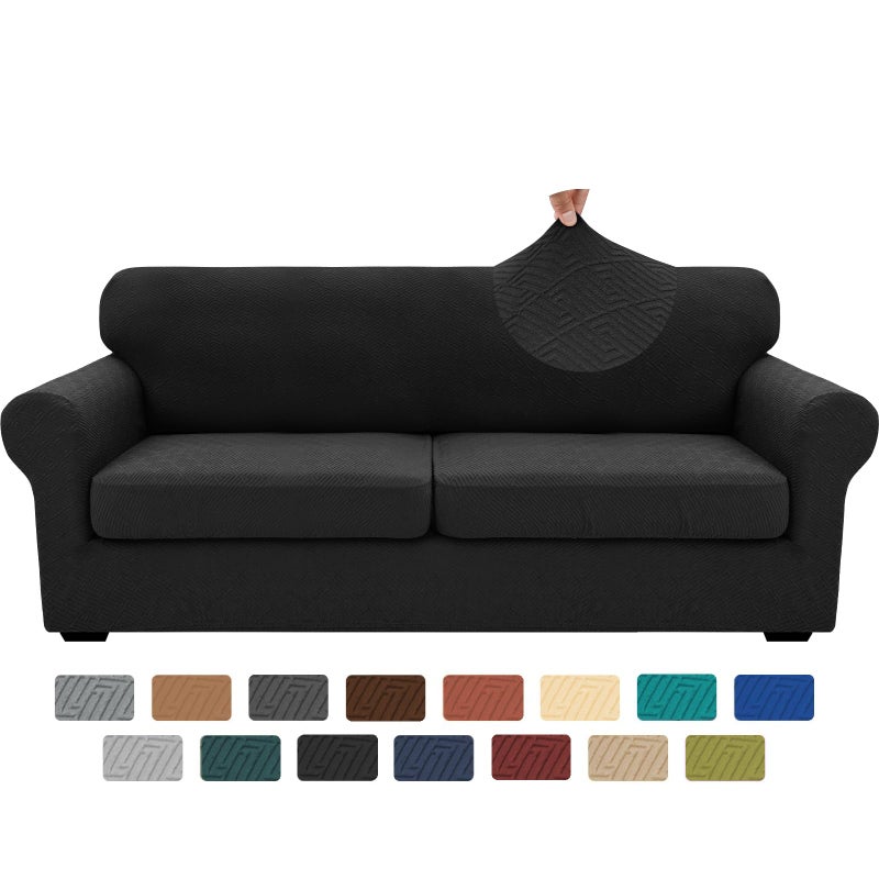XINEAGE 2026 New 3 Pieces Couch Covers for 2 Extra Large Cushion Sofa Super Stretch Sofa Cover for 2 Large Seat Cushion Universal Loveseat Slip Cover for Living Room Black 71912 Cushions