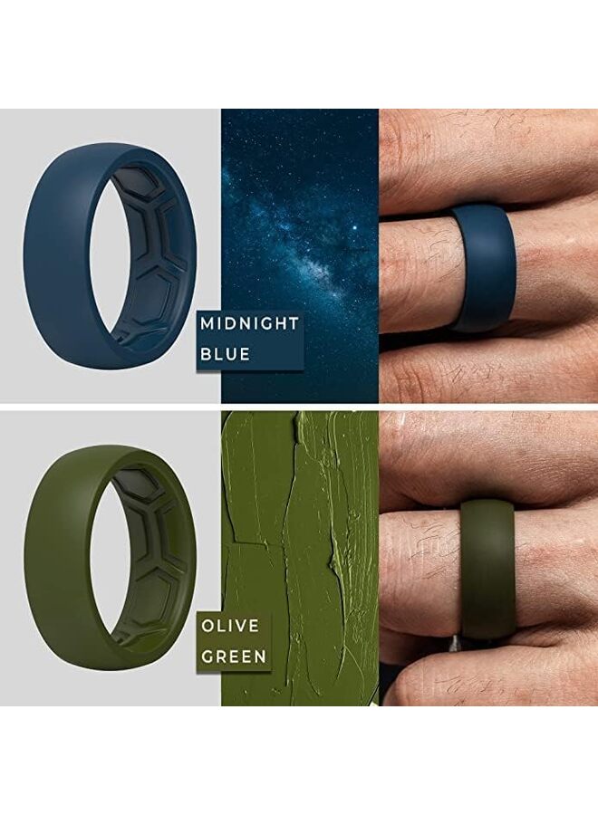 Silicone Ring for Men 4PCS Flat Top Angled Edge Two Layer Rubber Wedding Bands Silicone Rubber Wedding Rings Bands - Image 3