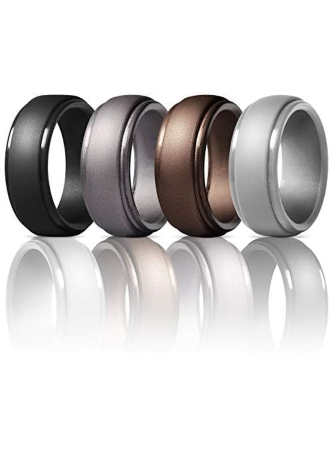 Silicone Ring for Men 4PCS Flat Top Angled Edge Two Layer Rubber Wedding Bands Silicone Rubber Wedding Rings Bands - Image 1