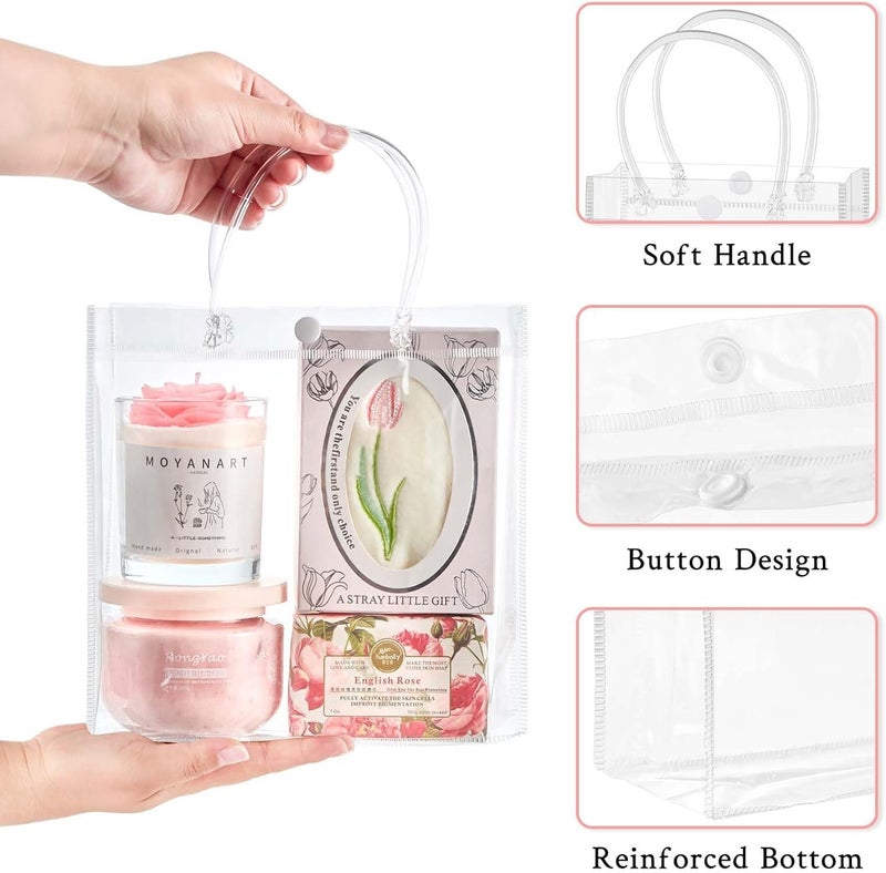 Mauproy 50 Pack Clear Plastic Gift Bags With Handles  Party Favor Bags With Ribbons And Tags  Reusable Goodie Tote Bag For Christmas Wedding Baby Shower (7.9?X 7.9?X 3.2 "") - Image 3
