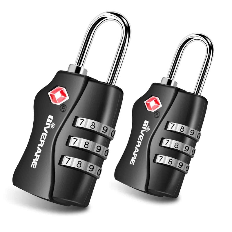 2 Pack TSA Approved Travel Luggage Locks Combination Lock Keyless 3Digit Padlocks Travel Sentry Accepted Compatible Padlock for Gym Locker Golf Bag Case Backpack Blackby GIVERARE
