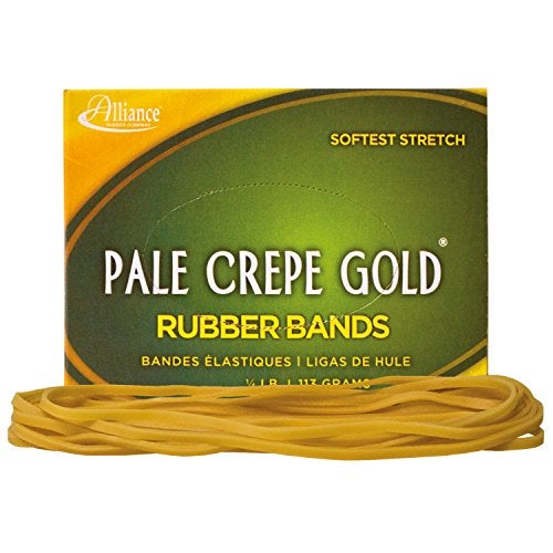 Alliance Rubber 21409 Pale Crepe Gold Rubber Bands Size #117B, 1/4 lb Box Contains Approx. 75 Bands (7" x 1/8", Golden Crepe) - Image 1