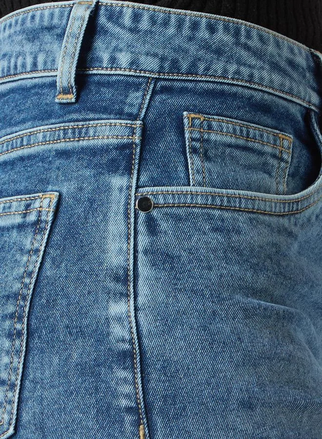 globus Blue Solid Denim Midi Skirt