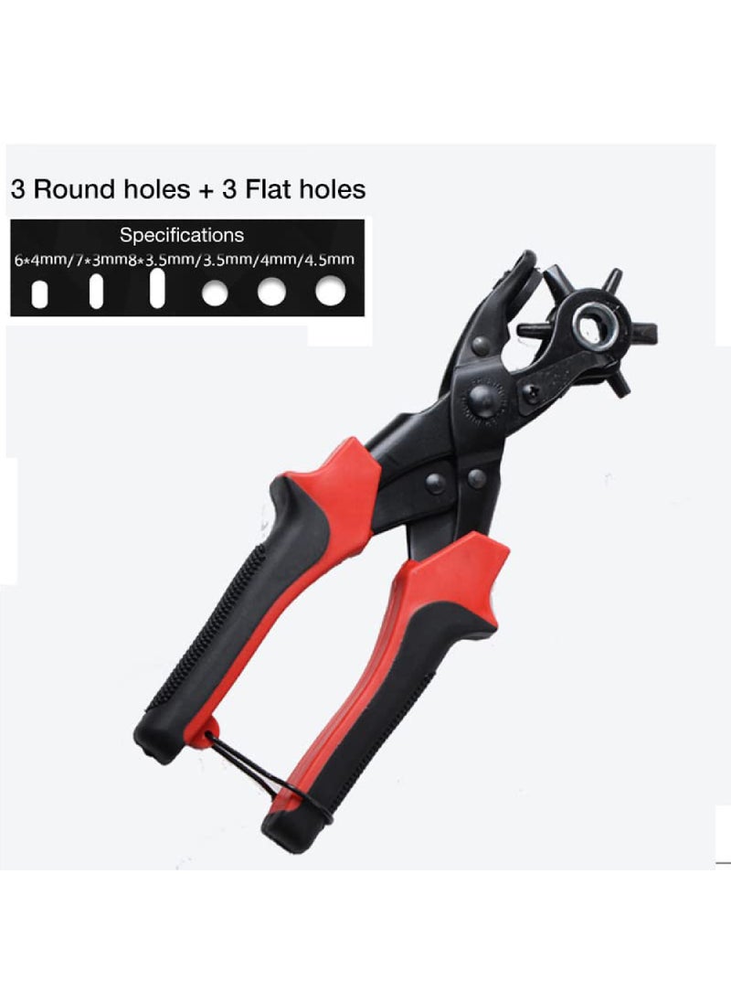 Rock Pow Leather Hole Punch Tool for Belt - Updated Hole Sizes Puncher for Belt, Watch Band, Strap, Dog Collar, Saddle, Shoes, Fabric, DIY Home or Craft Project, 3 round holes, 3 flat holes  - Image 2