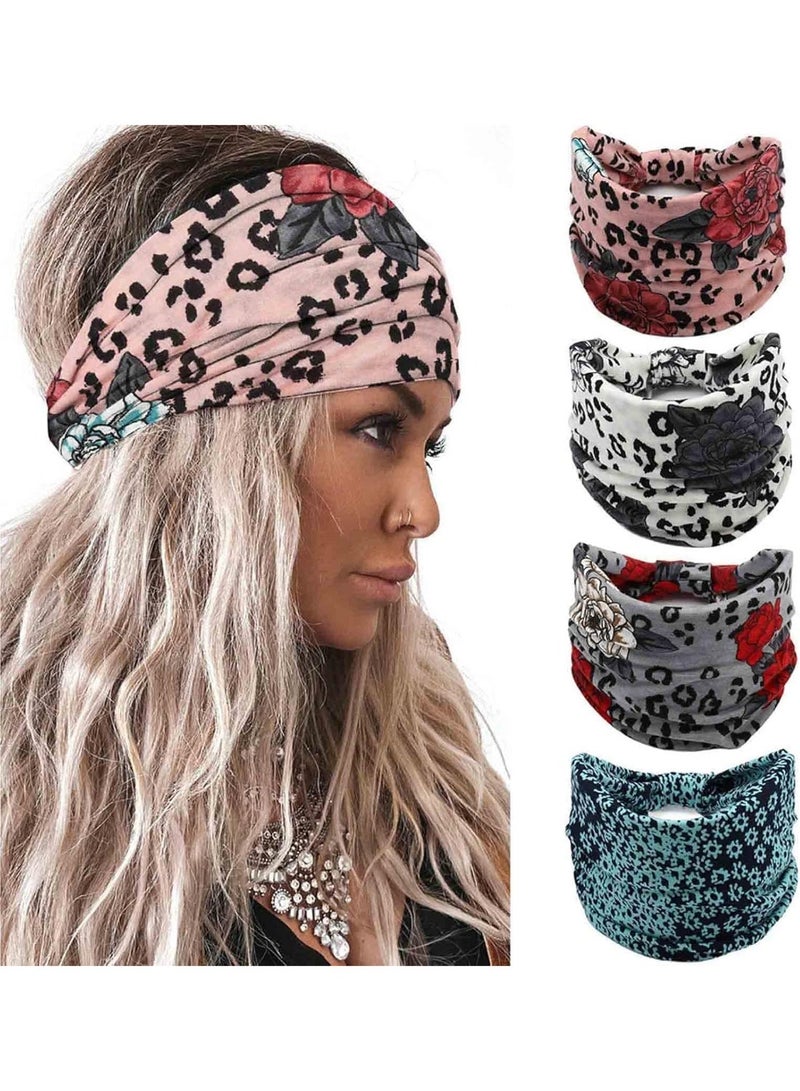 ChicAbode Wide Headbands Knotted Turban Headband Elastic Non Slip Hairbands Floral Workout Head Bands Yoga Hair Scarfs Boho Head Wraps Fashion Hair Accessories for Women Girls 4Pcs(Gorgeous) - Image 1