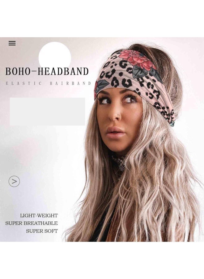 ChicAbode Wide Headbands Knotted Turban Headband Elastic Non Slip Hairbands Floral Workout Head Bands Yoga Hair Scarfs Boho Head Wraps Fashion Hair Accessories for Women Girls 4Pcs(Gorgeous) - Image 3
