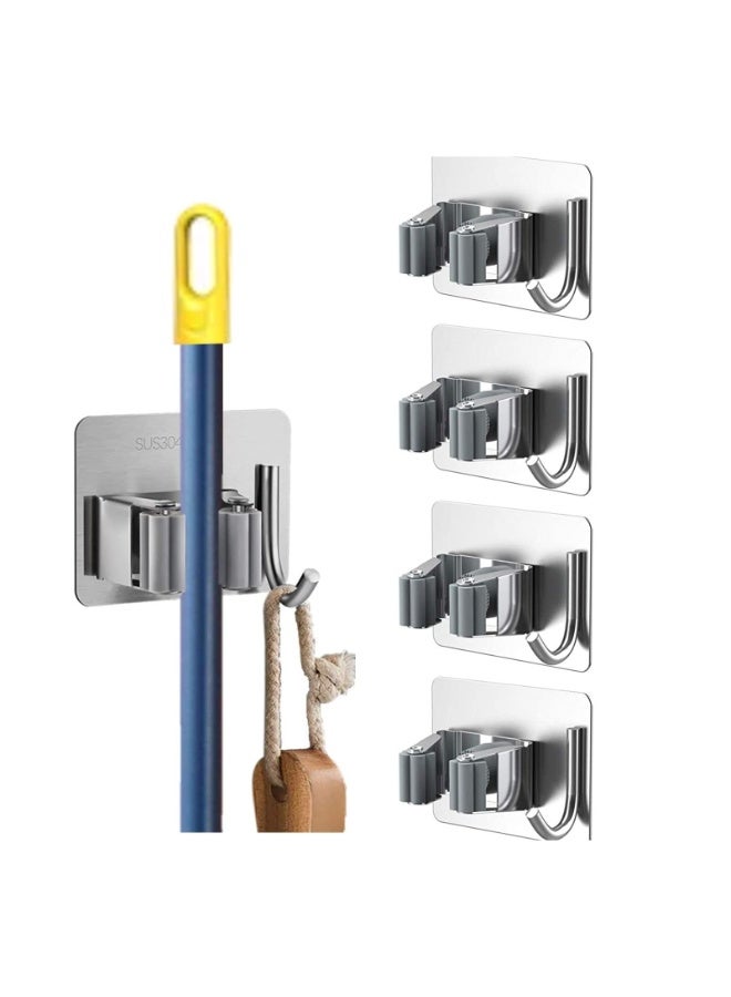 4 PCS Mop Broom Holder Wall Mount Self Adhesive No Drilling Super Anti Slip Broom Holder for Home Garage Garden Laundry Room Kitchen Organizer - Image 1