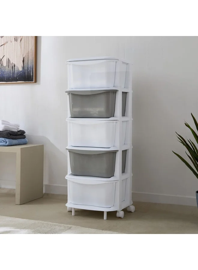 Home Box Kevin 5-Tier Storage Drawer Rack with Wheels 37 x 37 x 90 cm