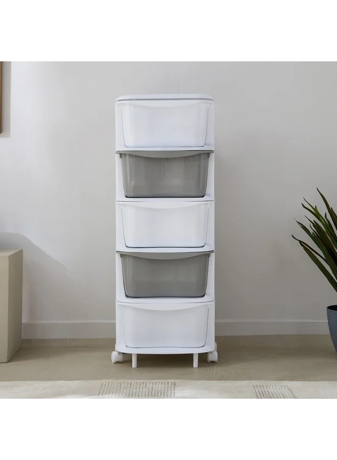 Home Box Kevin 5-Tier Storage Drawer Rack with Wheels 37 x 37 x 90 cm