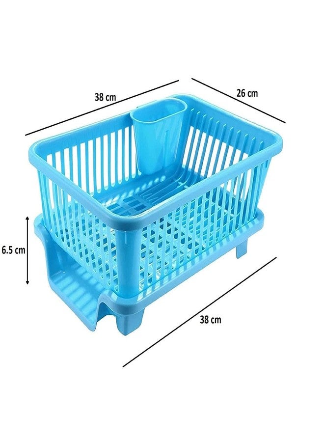 STERILIX Kitchen 3 in 1 Large Multi-Function Sink Set Water Draining Dish Rack Drainer Tray for Kitchen Washing Basket with Removable Tray (Blue) - Image 4