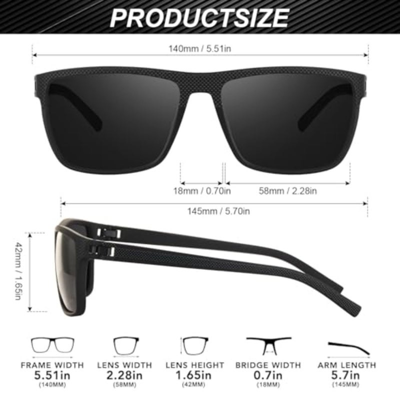 Polarized Sunglasses for Men Square Lightweight Frame Sun Glasses UV Protection for Driving Fishing Golf - Image 5