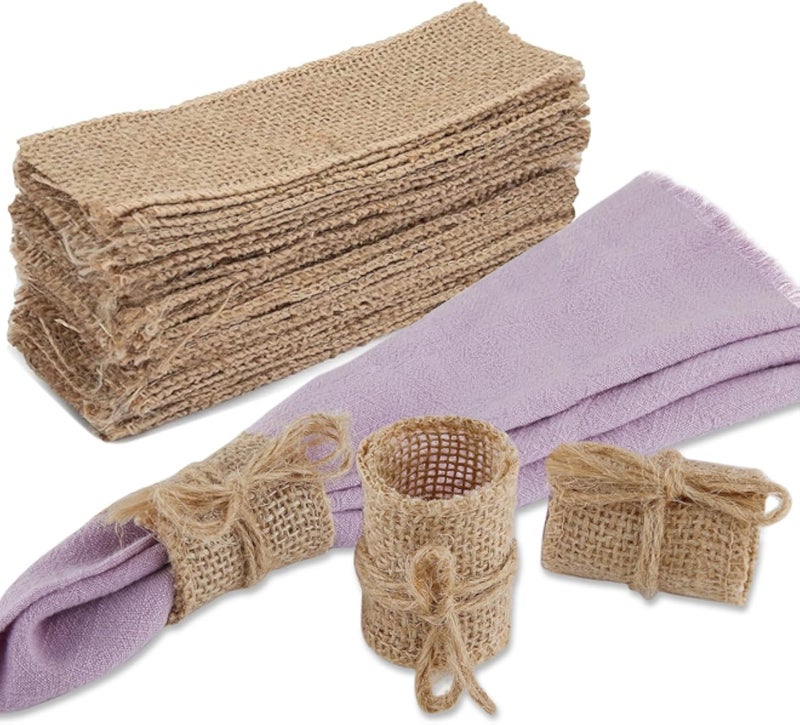 CROWN GUIDE Burlap Napkin Rings Set of 50 Bulk Adjustable Nautical Rattan Holder, Boho Farmhouse Napkin Band, Rustic Fall Napkin Holder Buckles for Party Decor Dinner Table Decorations Wedding