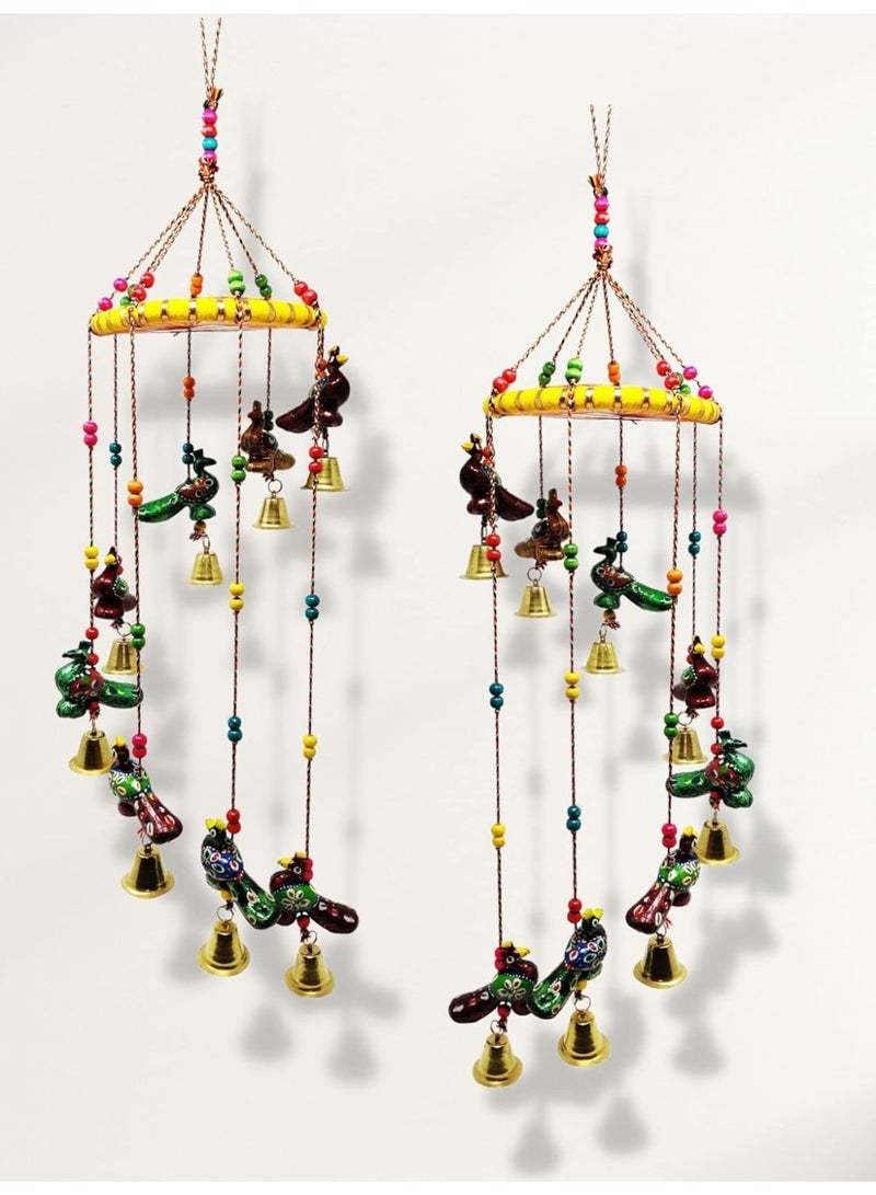 JH Gallery Handcrafted Rajasthani Colored Bell Wind Chime, Door/Wall Hanging Decorative Showpiece/Wall Hanging/Home Décor/Home Furnishing/Diwali Gift/Corporate Gift (Pack of 2, Peacock) - Image 5