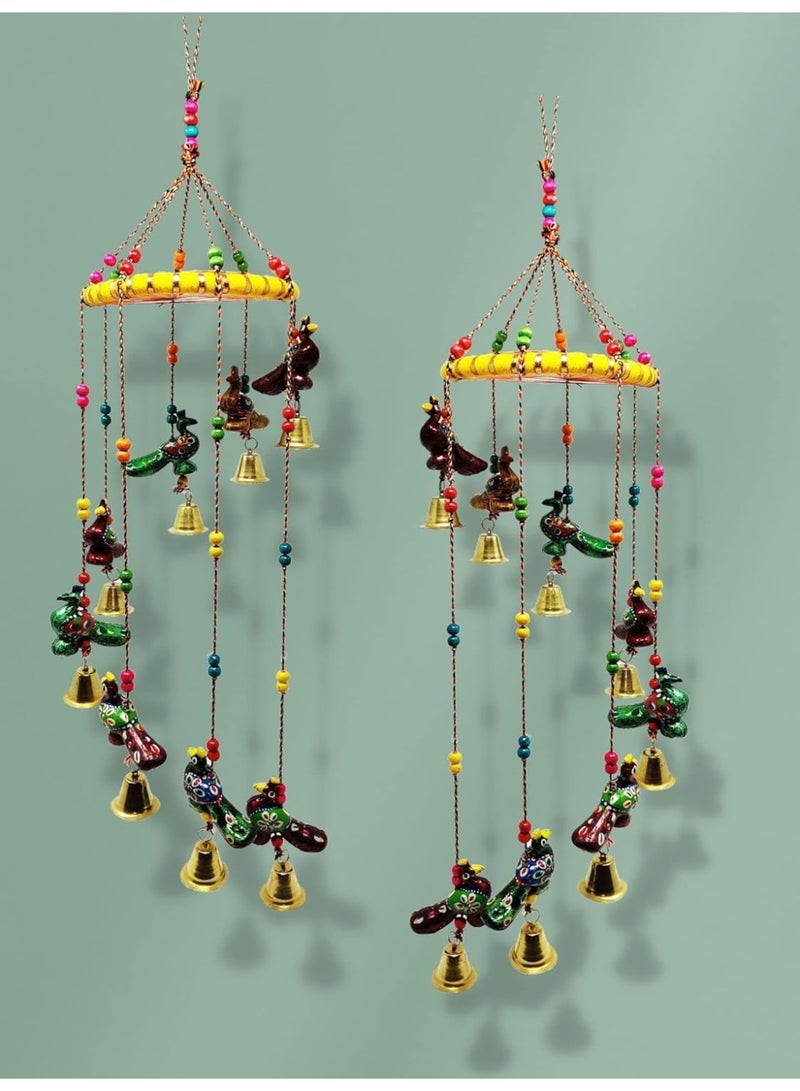 JH Gallery Handcrafted Rajasthani Colored Bell Wind Chime, Door/Wall Hanging Decorative Showpiece/Wall Hanging/Home Décor/Home Furnishing/Diwali Gift/Corporate Gift (Pack of 2, Peacock) - Image 4