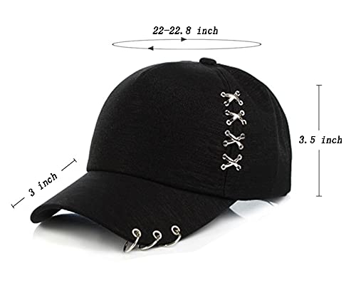 OVOY Kpop Hat Ring Baseball-Cap - Suga-Snapback Baseball Cap with Iron Rings (Black) (Medium, Black) (Medium, Black-2) - Image 3