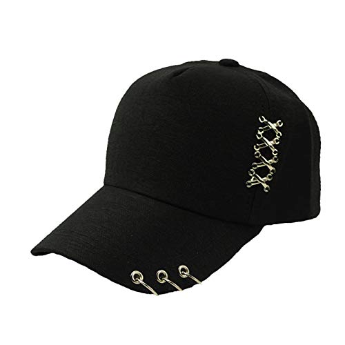 OVOY Kpop Hat Ring Baseball-Cap - Suga-Snapback Baseball Cap with Iron Rings (Black) (Medium, Black) (Medium, Black-2) - Image 1