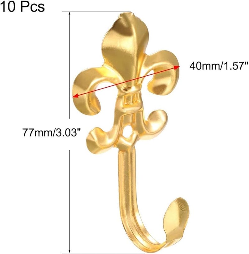 Durable Gold Retro Wall Hooks 77mm x 40mm x 25mm for Coat Towel Key Hat 10 Pieces - Image 1