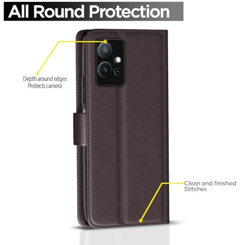 Pikkme Flip Cover for Vivo T1 5G / Vivo Y75 5G / IQOO Z6 5G | Leather Finish | Shockproof with Card Pockets & Wallet Stand | Ultimate Protection Case(Coffee) - Image 4