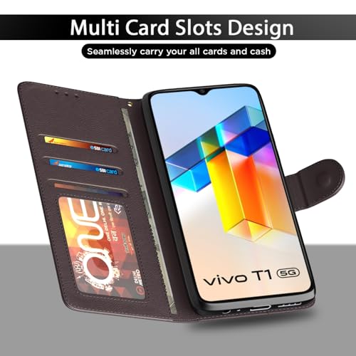 Pikkme Flip Cover for Vivo T1 5G / Vivo Y75 5G / IQOO Z6 5G | Leather Finish | Shockproof with Card Pockets & Wallet Stand | Ultimate Protection Case(Coffee) - Image 5