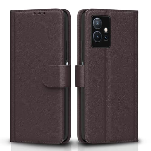 Pikkme Flip Cover for Vivo T1 5G / Vivo Y75 5G / IQOO Z6 5G | Leather Finish | Shockproof with Card Pockets & Wallet Stand | Ultimate Protection Case(Coffee) - Image 1