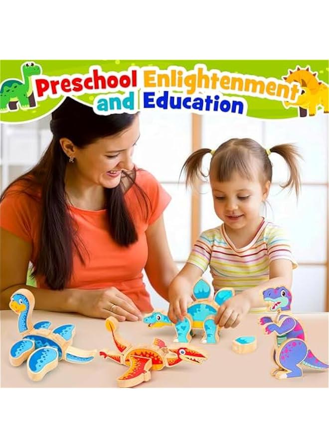 Loquat Dinosaur Toys for Kids 3-5,Wooden Magnetic Dino Take Apart Building Blocks Toys for Fine Motor Skills  Creative Play, Basket Stuffers for Toddler Boys Girls - Image 5